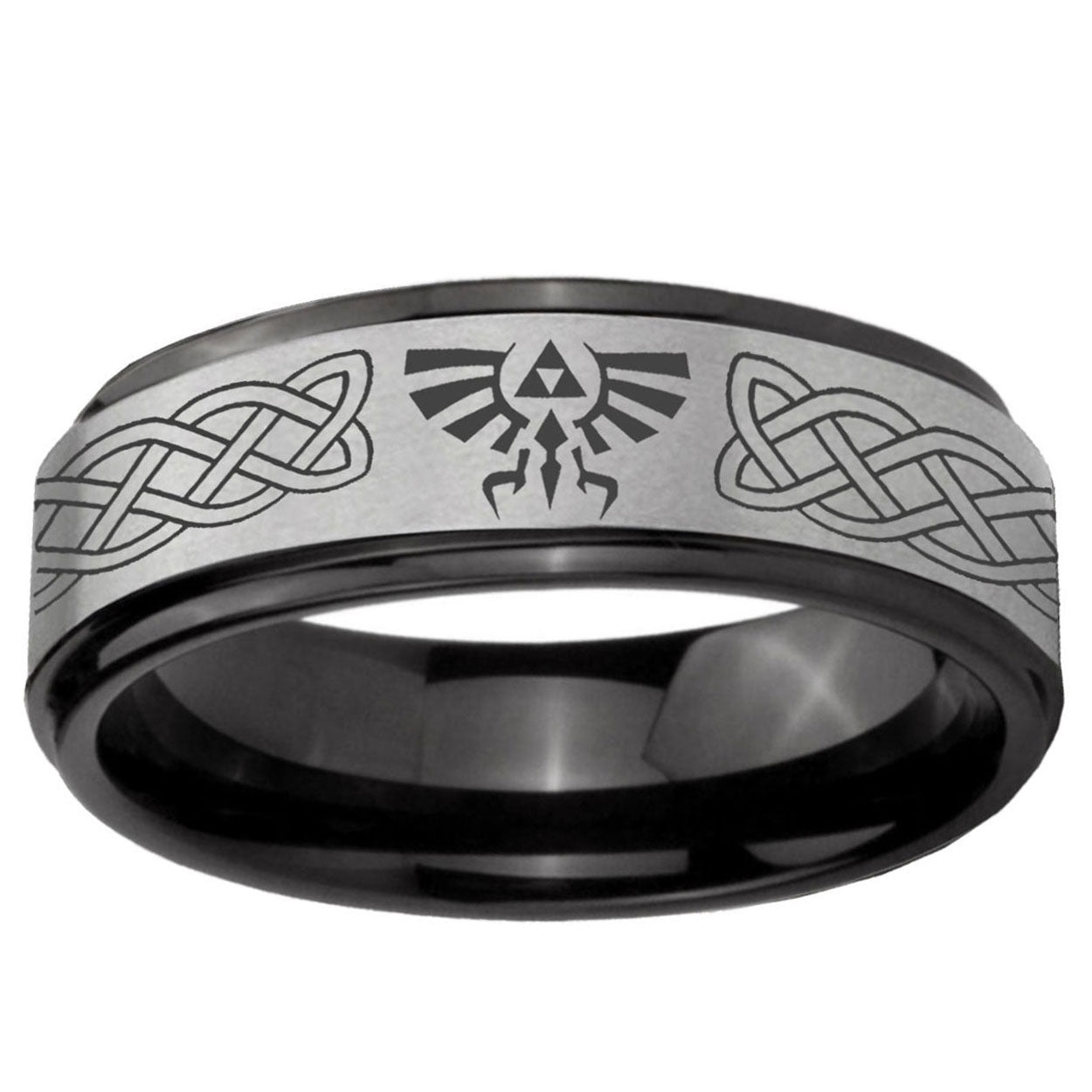 6mm Celtic Zelda Black Step Edge Gray Tungsten Promised Band