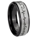 8mm Heart Beat forever Heart always Black Step Edge Gray Tungsten Band