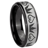 8mm Hearts and Crowns Black Step Edge Gray Tungsten Men's Promise Rings