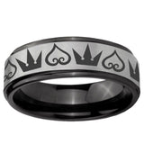6mm Hearts and Crowns Black Step Edge Gray Tungsten Men's Promise Rings