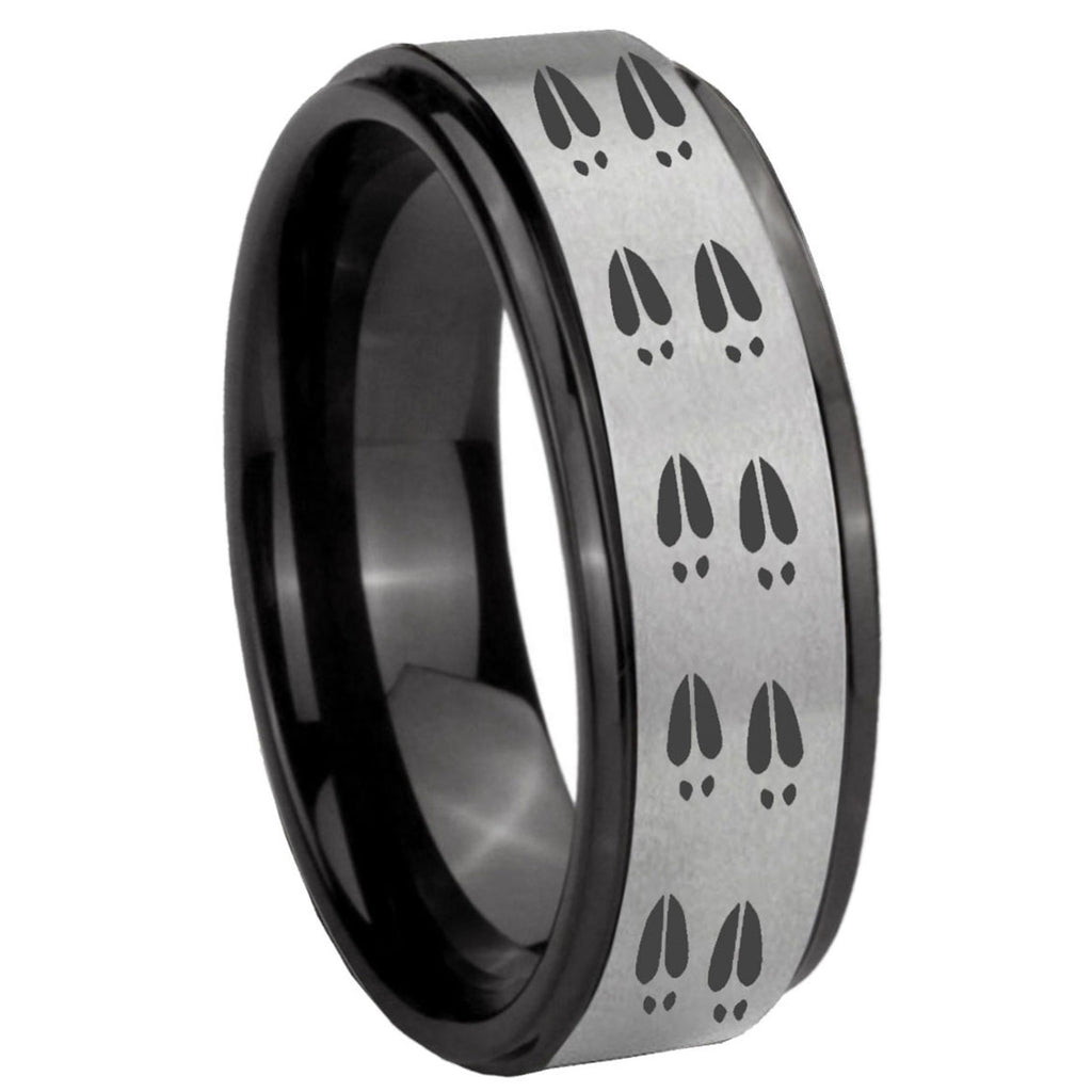 8mm Deer Tracks Black Step Edge Gray Tungsten Men Bands
