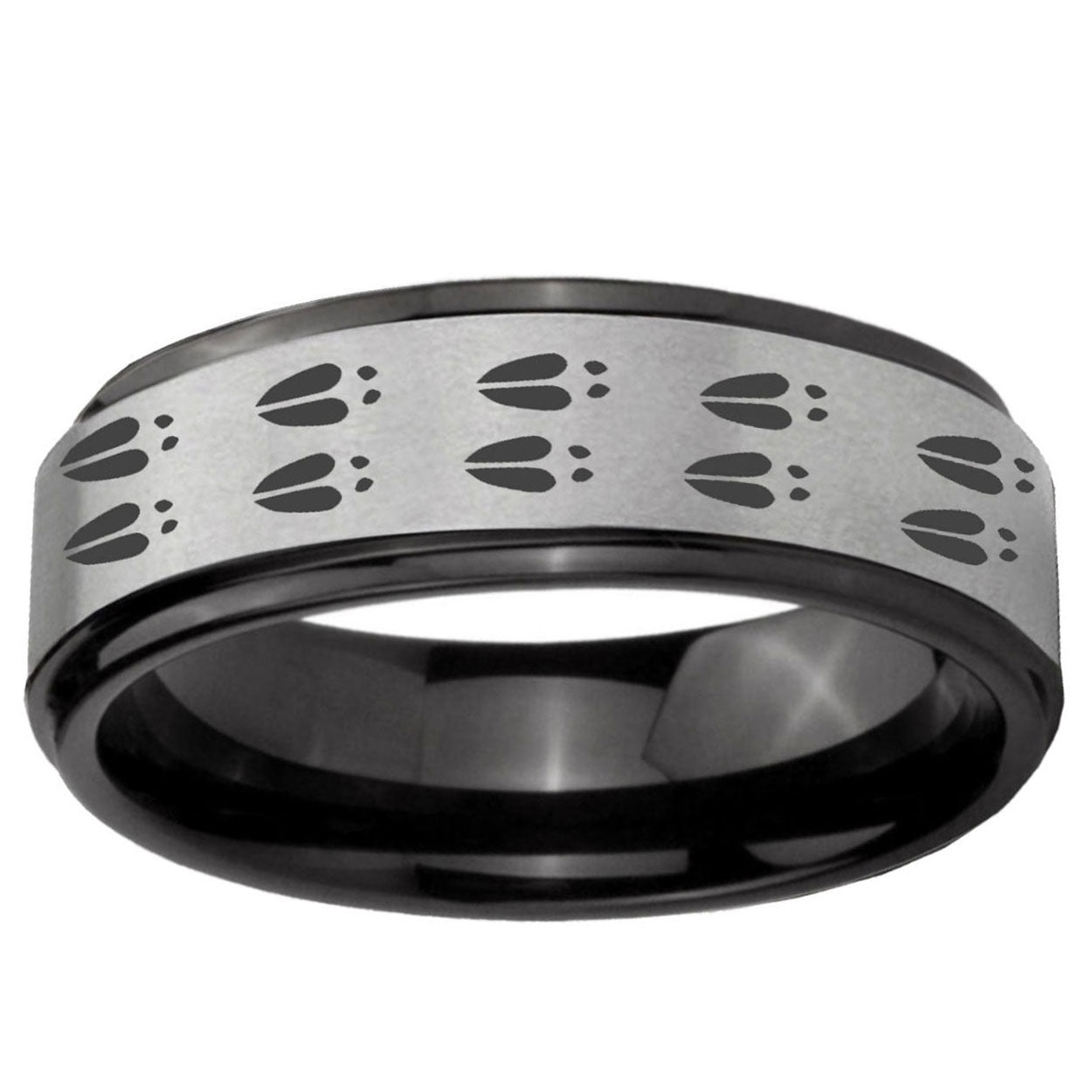 6mm Deer Tracks Black Step Edge Gray Tungsten Men Bands