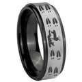 8mm Deer Hunting Tracks Black Step Edge Gray Tungsten Ring