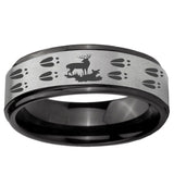 6mm Deer Hunting Tracks Black Step Edge Gray Tungsten Men's Wedding Ring