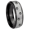 8mm Paw Print Black Step Edge Gray Tungsten Promise Ring