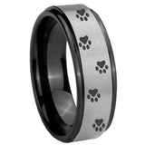 8mm Paw Print Black Step Edge Gray Tungsten Carbide Promise Ring
