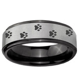 6mm Paw Print Black Step Edge Gray Tungsten Carbide Promise Ring
