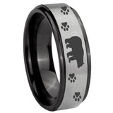 8mm Bear and Paw Black Step Edge Gray Tungsten Carbide Rings for Men