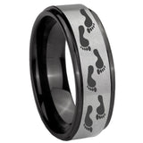 8mm Foot Print Black Step Edge Gray Tungsten Carbide Wedding Band Men's