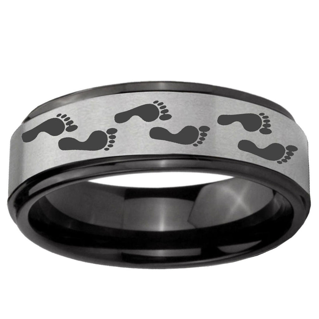 6mm Foot Print Black Step Edge Gray Tungsten Wedding Band