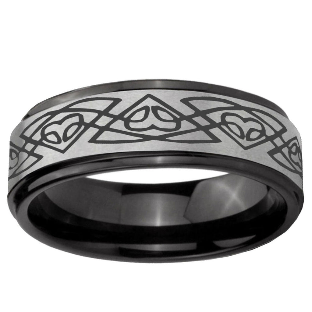 6mm Celtic Braided Black Step Edge Gray Tungsten Mens Ring