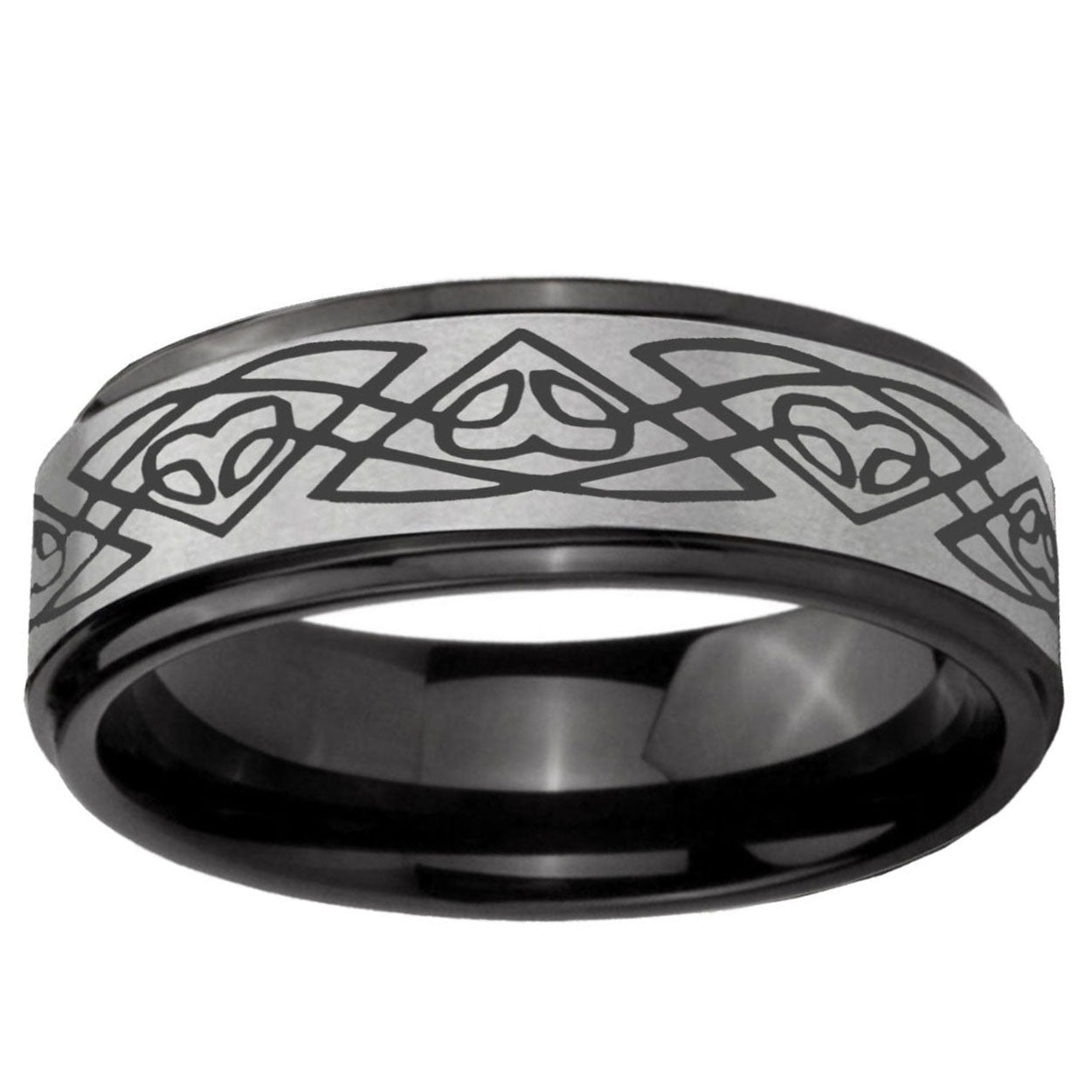 6mm Celtic Braided Black Step Edge Gray Tungsten Mens Ring