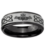 6mm Irish Claddagh Black Step Edge Gray Tungsten Wedding Band