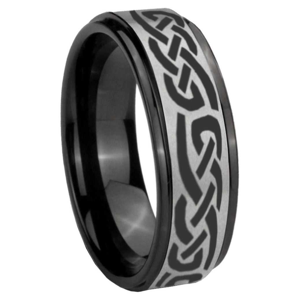 8mm Celtic Knot Infinity Love Black Step Edge Gray Tungsten Ring