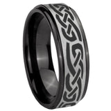 8mm Celtic Knot Infinity Love Black Step Edge Gray Tungsten Engraved Ring