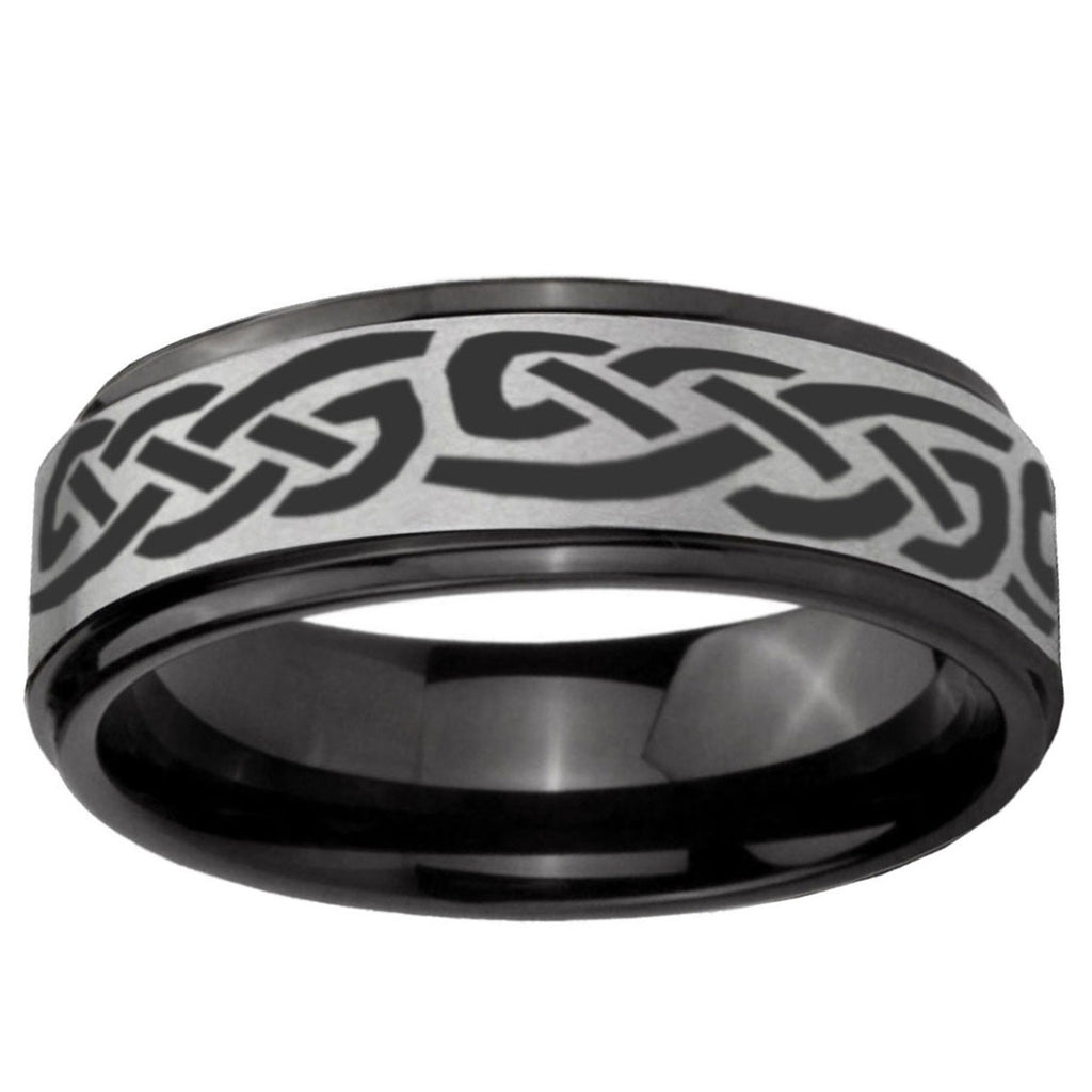 6mm Celtic Knot Infinity Love Black Step Edge Gray Tungsten Ring