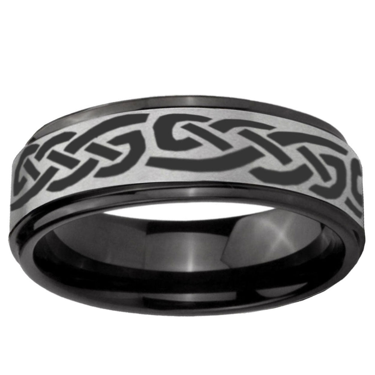 6mm Celtic Knot Infinity Love Black Step Edge Gray Tungsten Ring