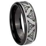 8mm Celtic Knot Black Step Edge Gray Tungsten Carbide Promised Ring