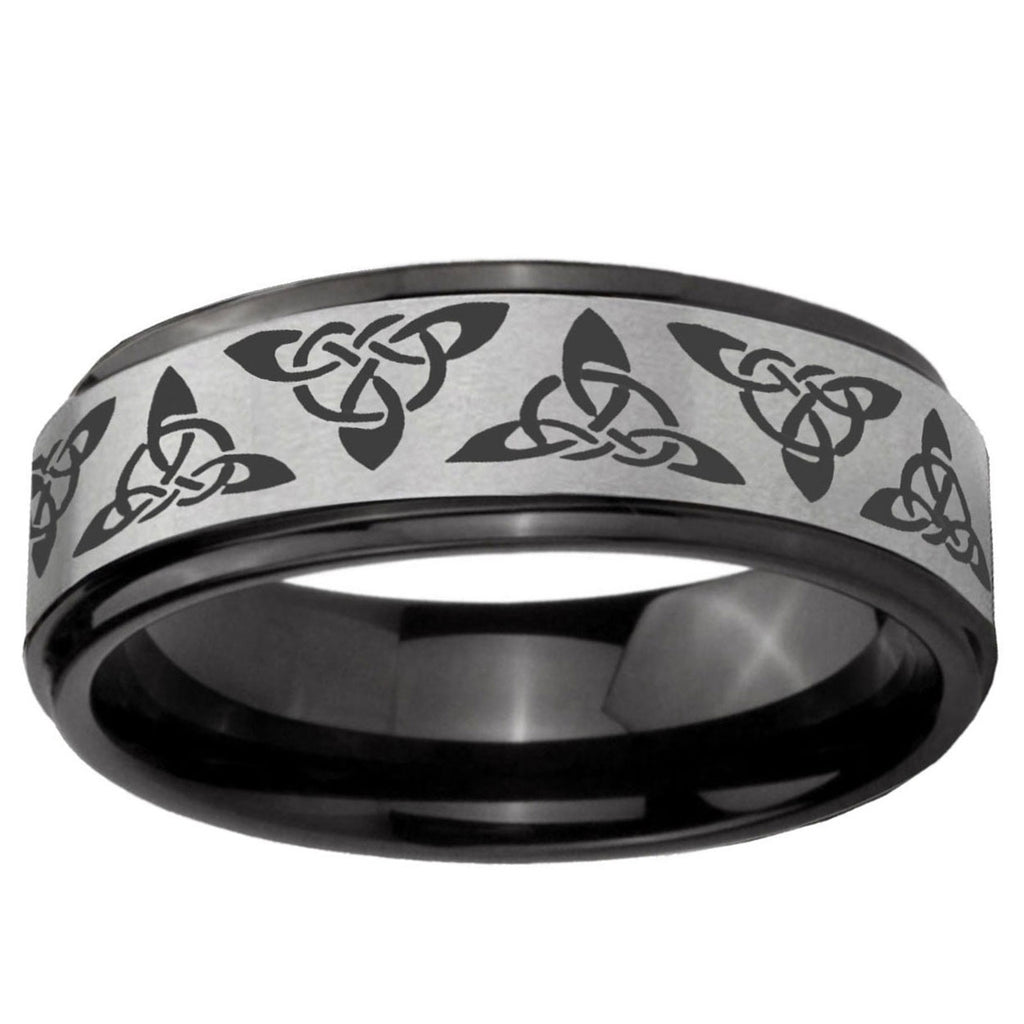 6mm Celtic Knot Black Step Edge Gray Tungsten Promised Ring