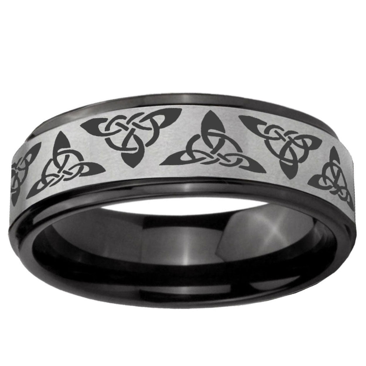 6mm Celtic Knot Black Step Edge Gray Tungsten Promised Ring