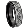 8mm Celtic Dragon Black Step Edge Gray Tungsten Mens Ring