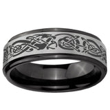 6mm Celtic Dragon Black Step Edge Gray Tungsten Carbide Men's Wedding Ring