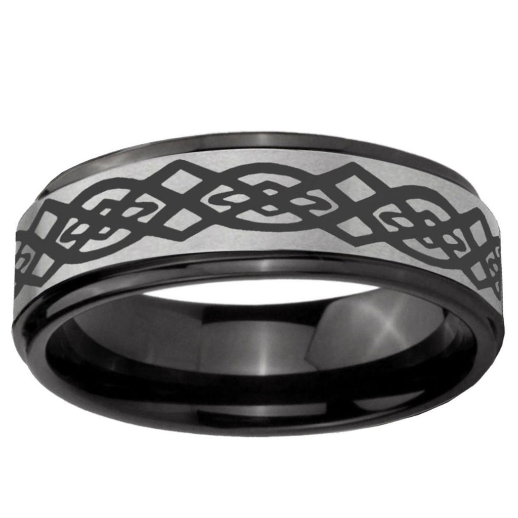 6mm Celtic Knot Black Step Edge Gray Tungsten Wedding Band