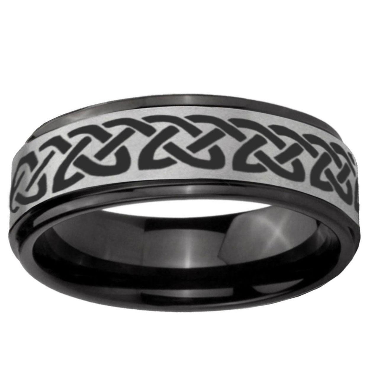 6mm Celtic Knot Love Black Step Edge Gray Tungsten Ring