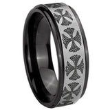 8mm Medieval Cross Black Step Edge Gray Tungsten Men's Band