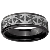 6mm Medieval Cross Black Step Edge Gray Tungsten Men's Band