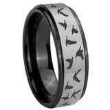 8mm Flying Geese Hunting Black Step Edge Gray Tungsten Ring