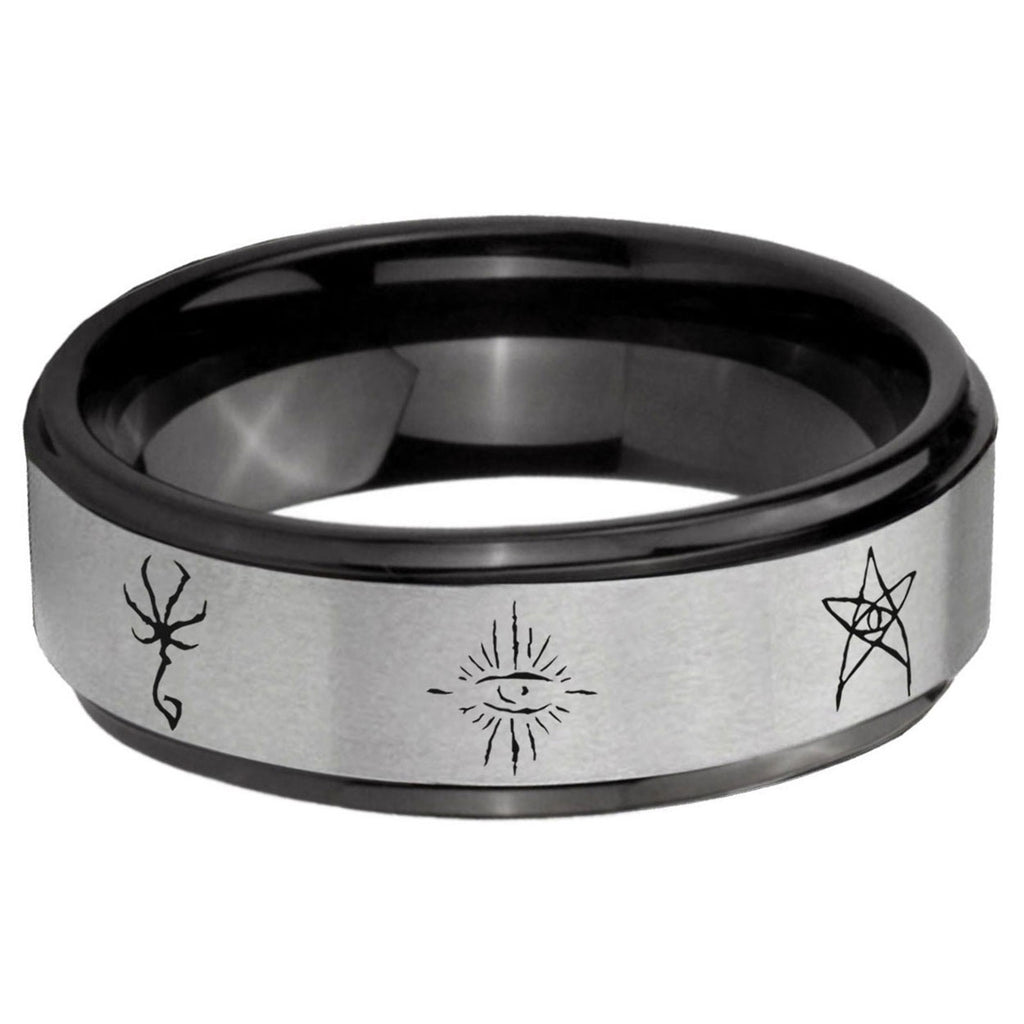 6mm Blackborne Caryll Runes Black Step Edge Gray Tungsten Ring