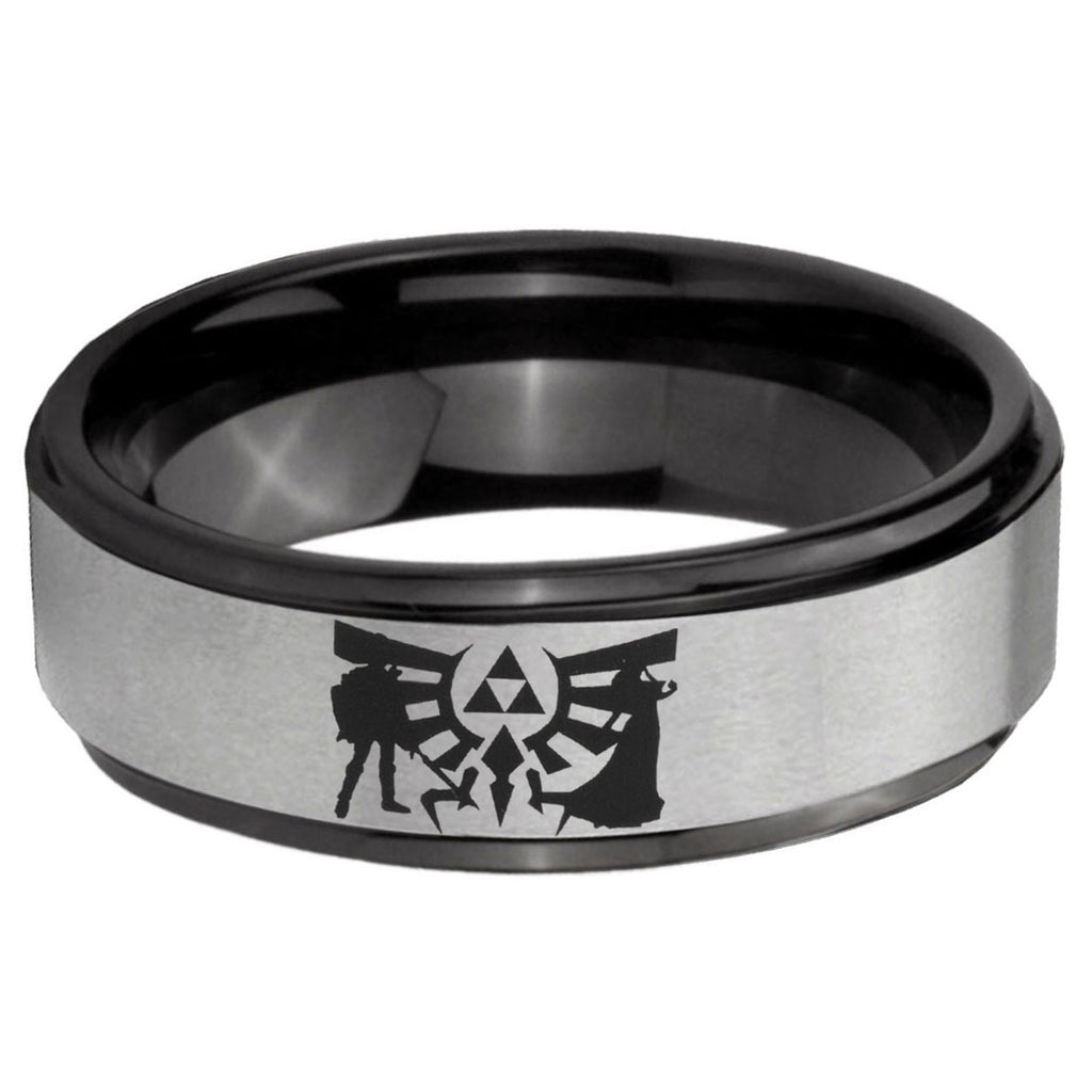 6mm Zelda Link Black Step Edge Gray Tungsten Ring
