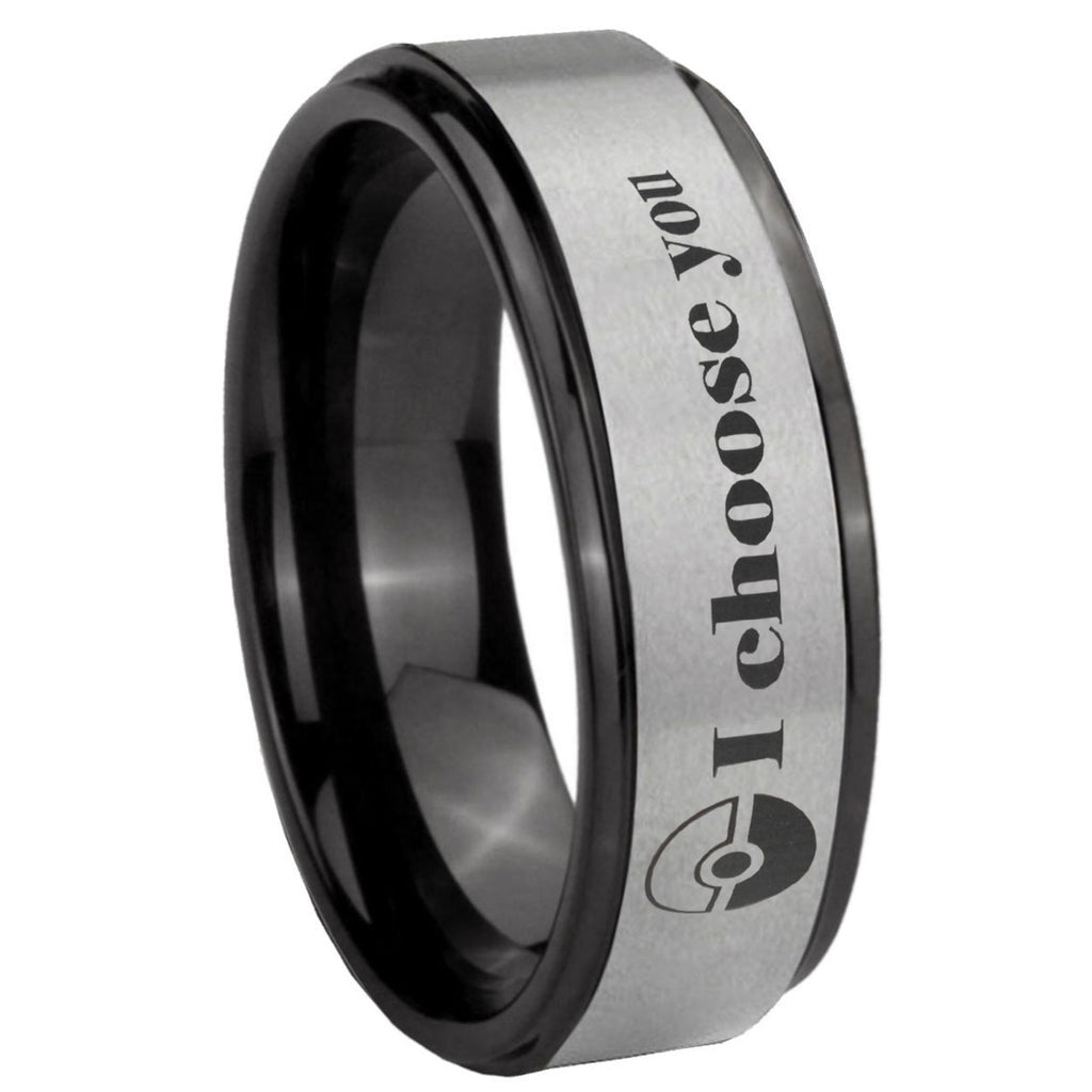 8mm Pokeball Pokemon Black Step Edge Gray Tungsten Ring