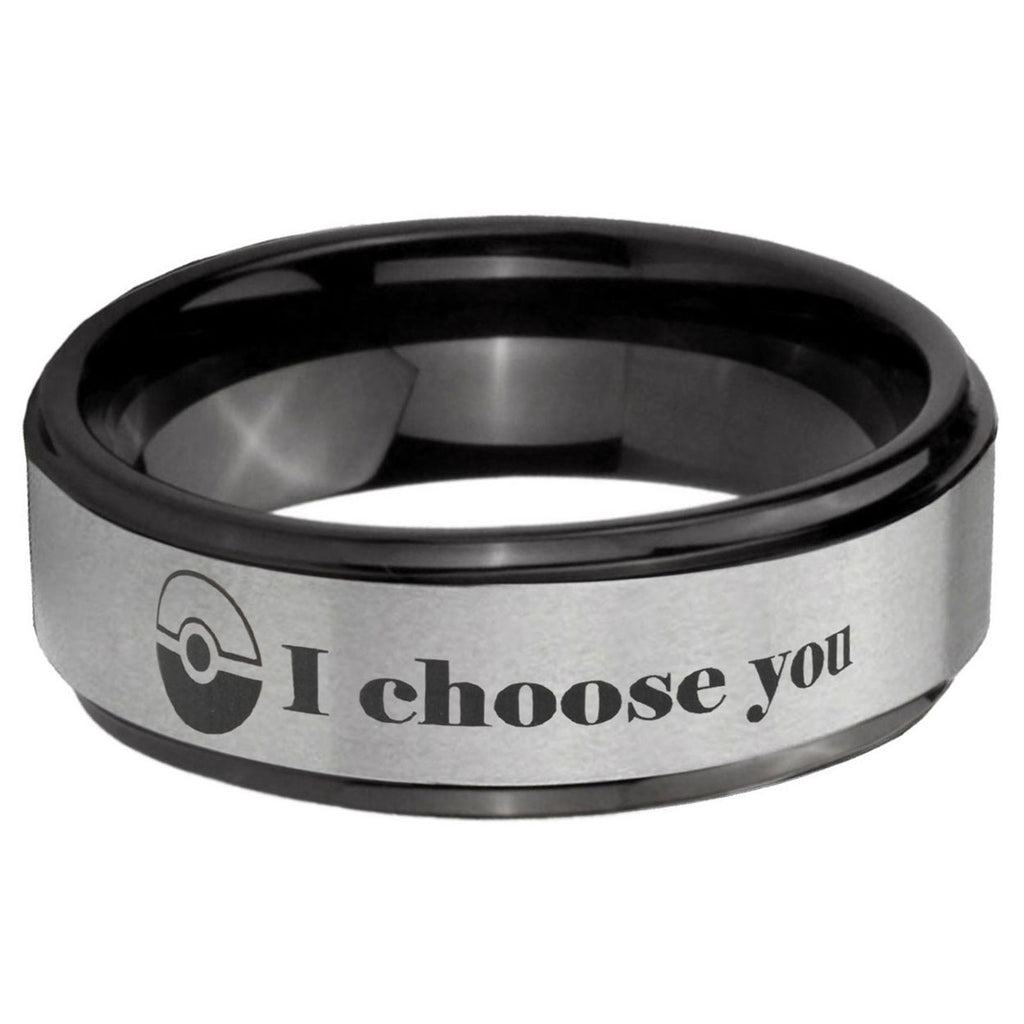 6mm Pokeball Pokemon Black Step Edge Gray Tungsten Ring