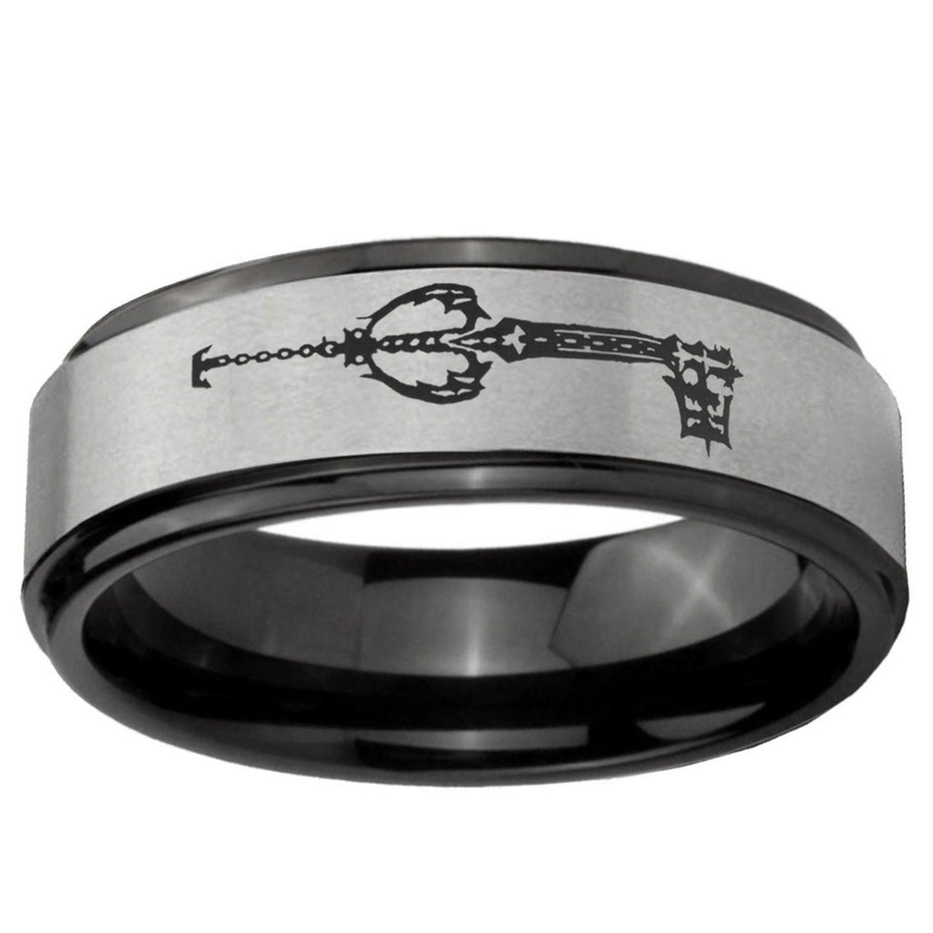 6mm kingdom heart keyblades Black Step Edge Gray Tungsten Ring