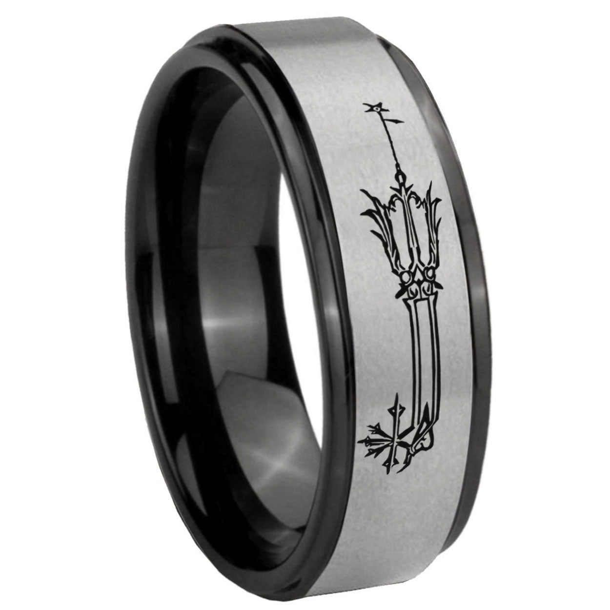 8mm Geekery Oathkeeper Kingdom Hearts Black Step Edge Gray Tungsten Ring