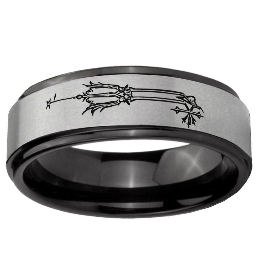 6mm Geekery Oathkeeper Kingdom Hearts Black Step Edge Gray Tungsten Ring