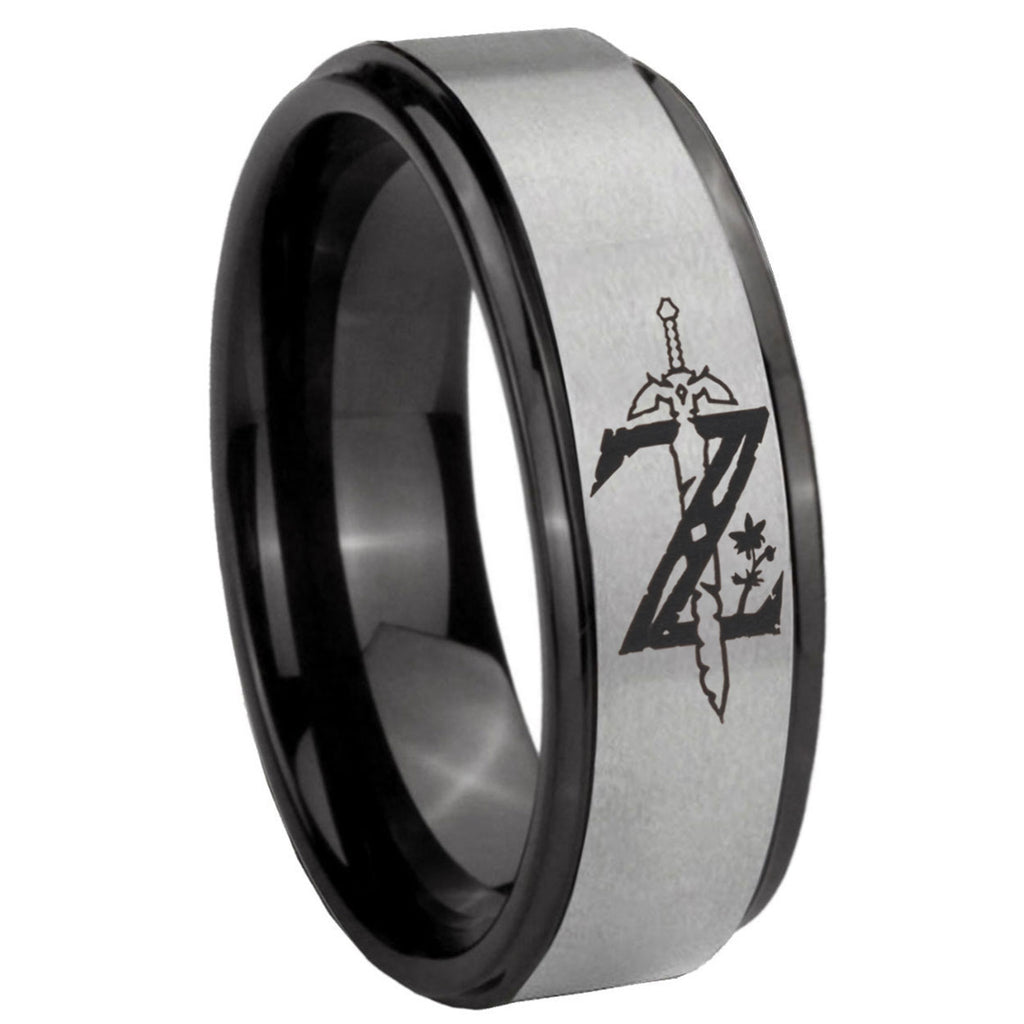 8mm Zelda Breath Of The Wild Black Step Edge Gray Tungsten Ring