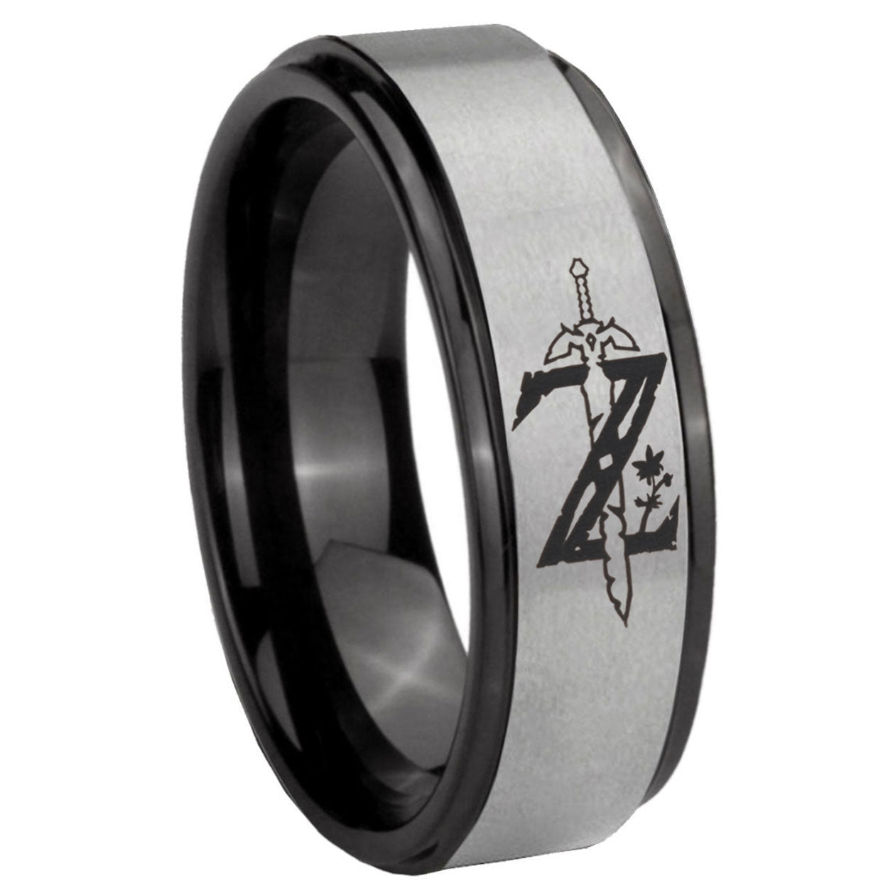 8mm Zelda Breath Of The Wild Black Step Edge Gray Tungsten Ring