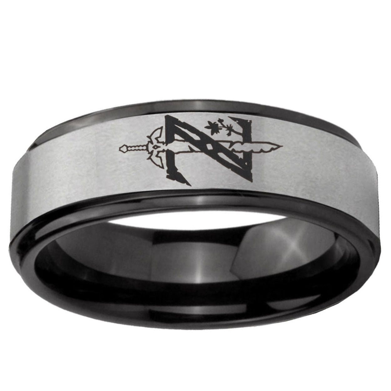6mm Zelda Breath Of The Wild Black Step Edge Gray Tungsten Ring