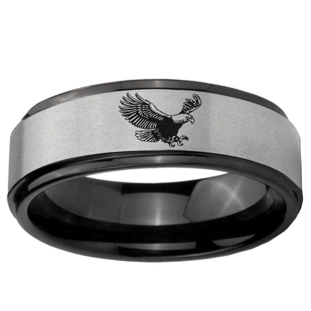6mm Flying American Eagle Black Step Edge Gray Tungsten Ring