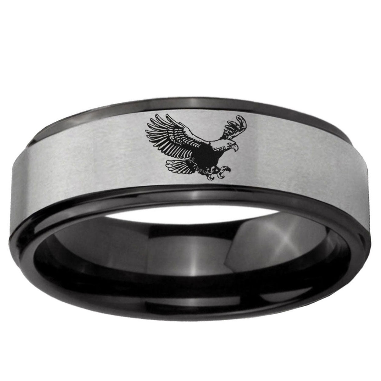 6mm Flying American Eagle Black Step Edge Gray Tungsten Ring