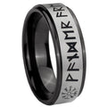 8mm Viking Black Step Edge Gray Tungsten Ring