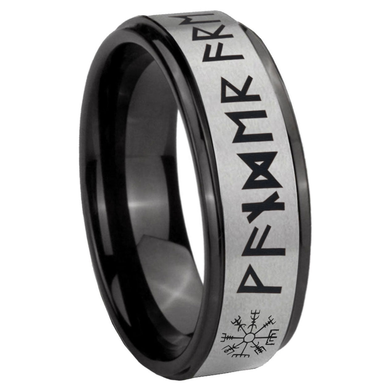 8mm Viking Black Step Edge Gray Tungsten Ring