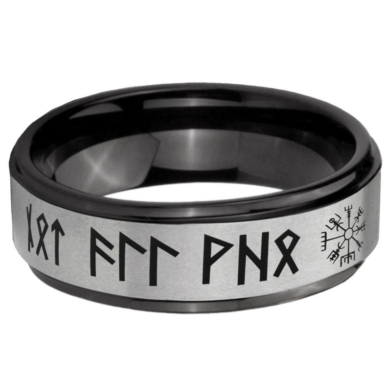 6mm Viking Black Step Edge Gray Tungsten Ring