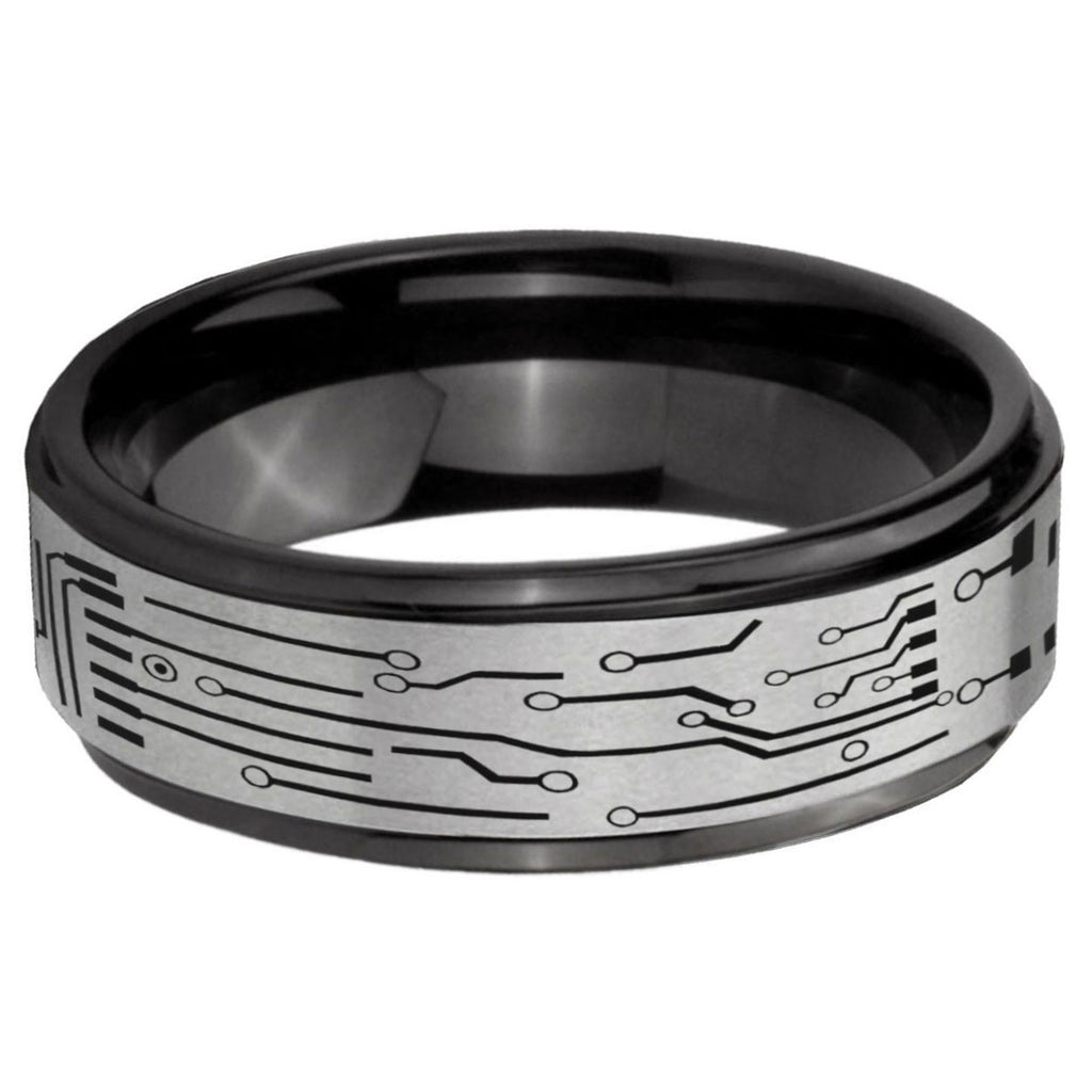 6mm Circuit Board Black Step Edge Gray Tungsten Ring
