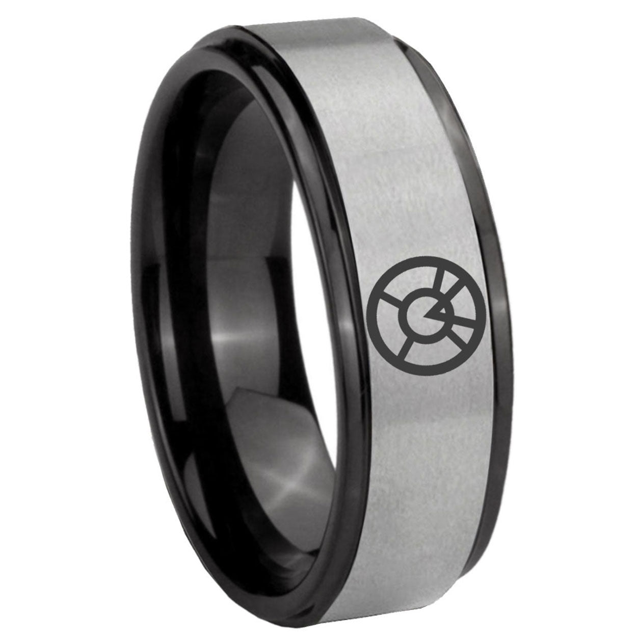 8mm Orange lantern Black Step Edge Gray Tungsten Ring