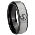 8mm Silver Lantern Black Step Edge Gray Tungsten Ring