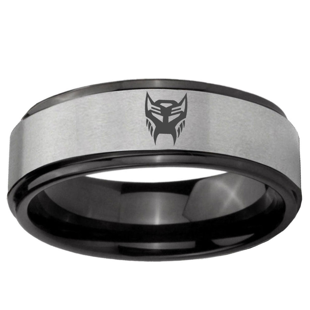 6mm Transformers Insignias Black Step Edge Gray Tungsten Ring